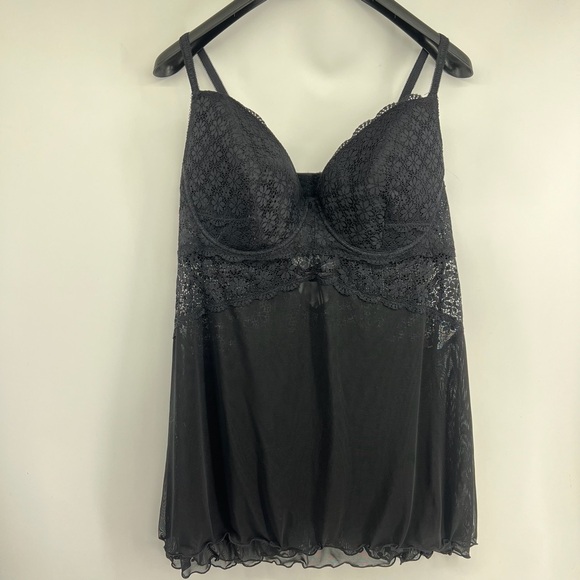 Rene Rocs Black Intimates Sz 3X Sleepwear Lace Trimmed Sheer - Picture 2 of 12